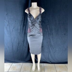Mandalay Elegant Gray Sleeveless Dress with Embellished Straps